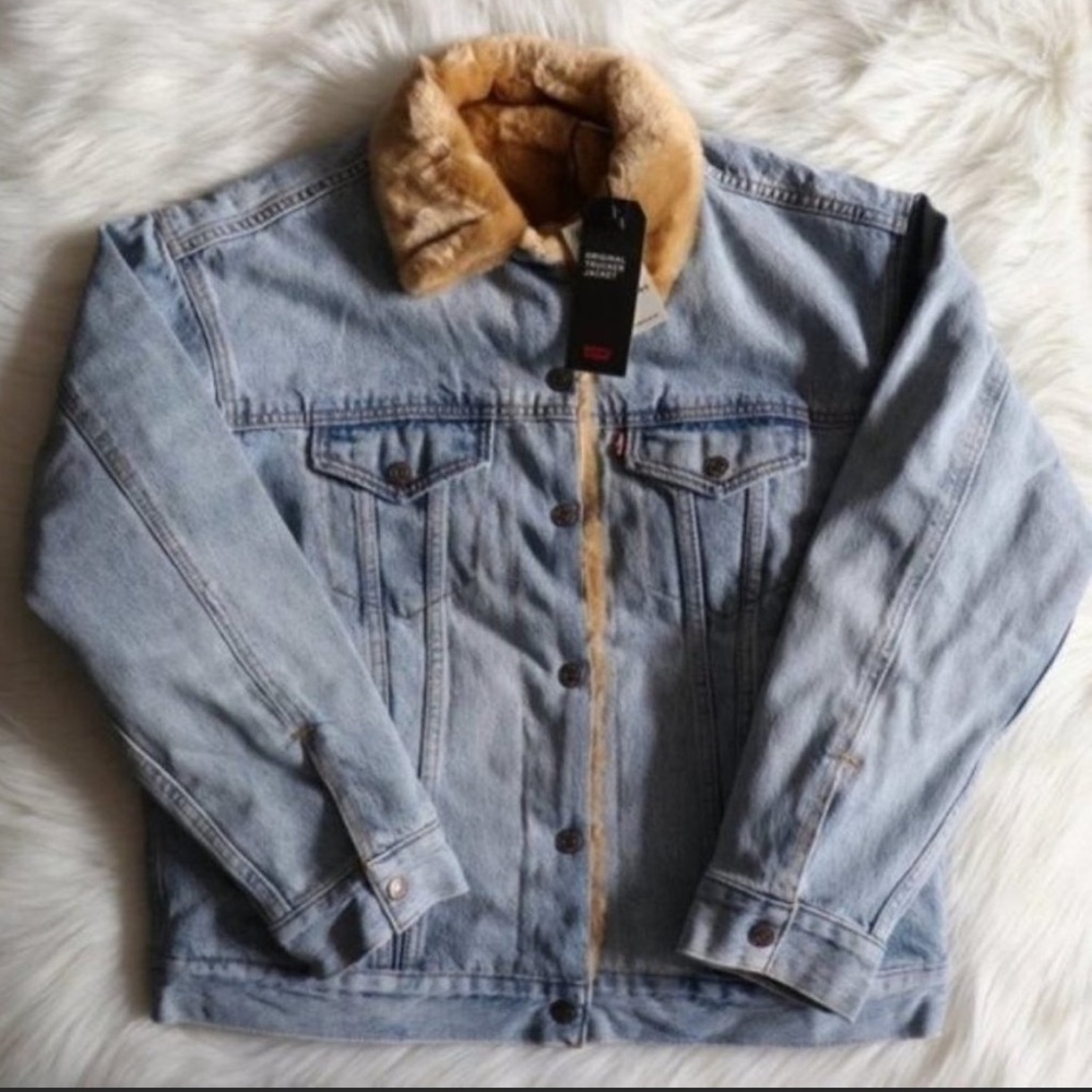 Levi's Blue Light Wash Denim Sherpa Jacket Reversible Size Medium - Picture 4 of 8